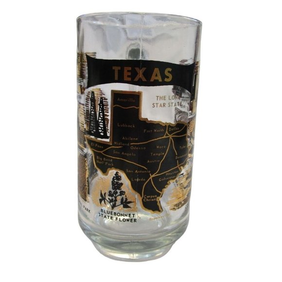 Vintage Texas Gold Black Tourist Beer Mug Map Alamo Big Bend DFW Galveston GUC - Picture 2 of 16
